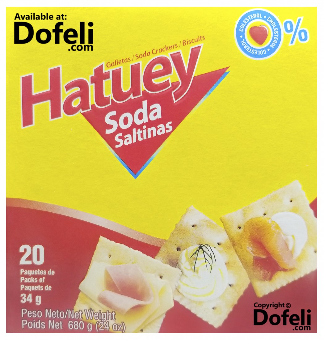 Dominican Republic Hatuey soda crackers, crunchy and lightly salted, served in 20 small snack packets.